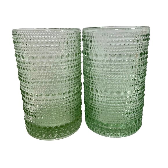 Vintage Green Textured Glass Tumblers - Set Of 2 6.5 Oz Capacity Mid-Century Mod - Picture 1 of 7